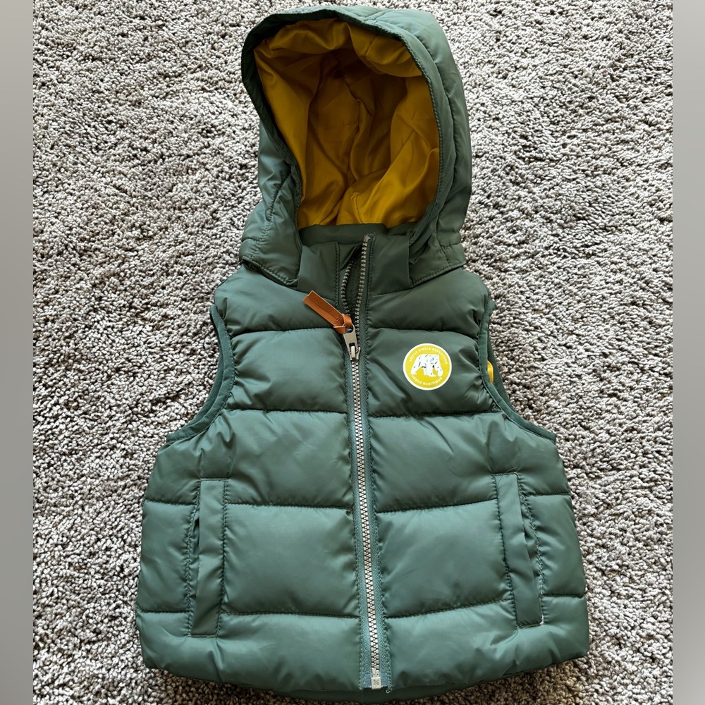 H&M Dark Green Puffer Vest W/ Detachable Hood Boys Size 2T